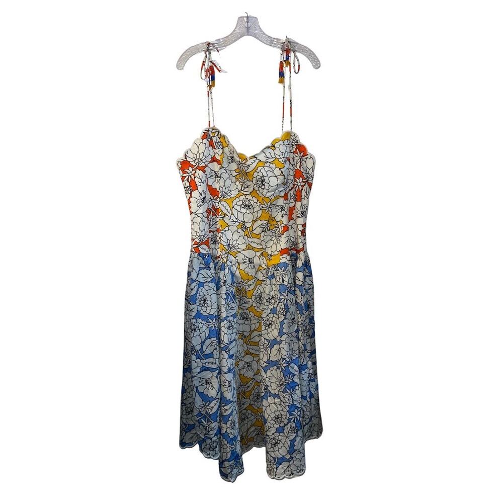 Farm Rio x Anthropologie Basque-Waist Midi Dress Size Large Tie Straps Fit Flare